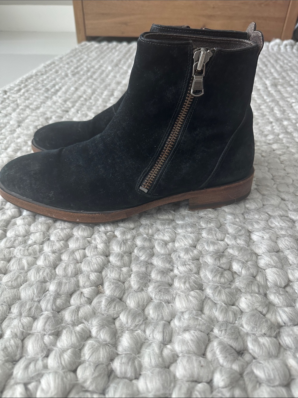 John Varvatos Black velvet  Side-Zip Ankle Boots